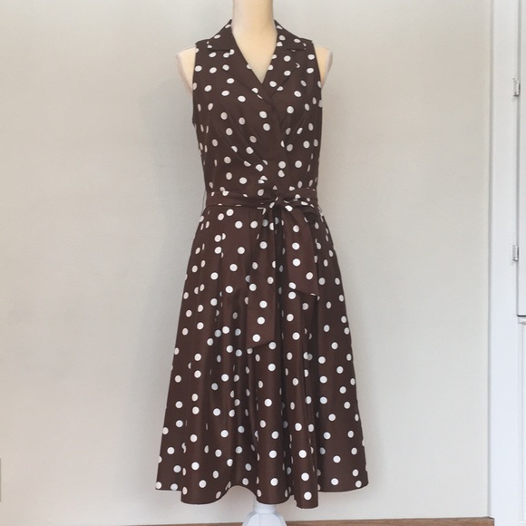 brown and white polka dot dress